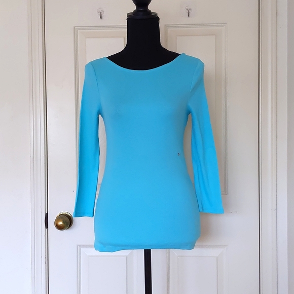 NWT. The Limited Cotton and Spandex Turquoise Blue 3/4 Sleeve Tee. - Picture 1 of 4
